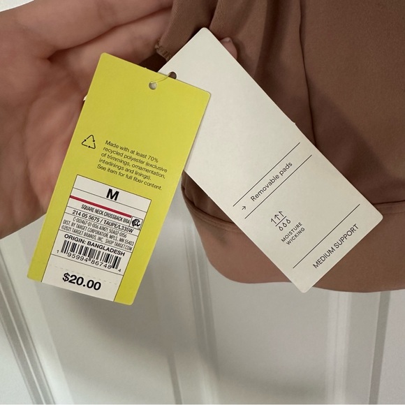 NWT Women’s All in Motion Taupe Square Neck Cross Back Sports Bra Medium Support - Picture 5 of 7